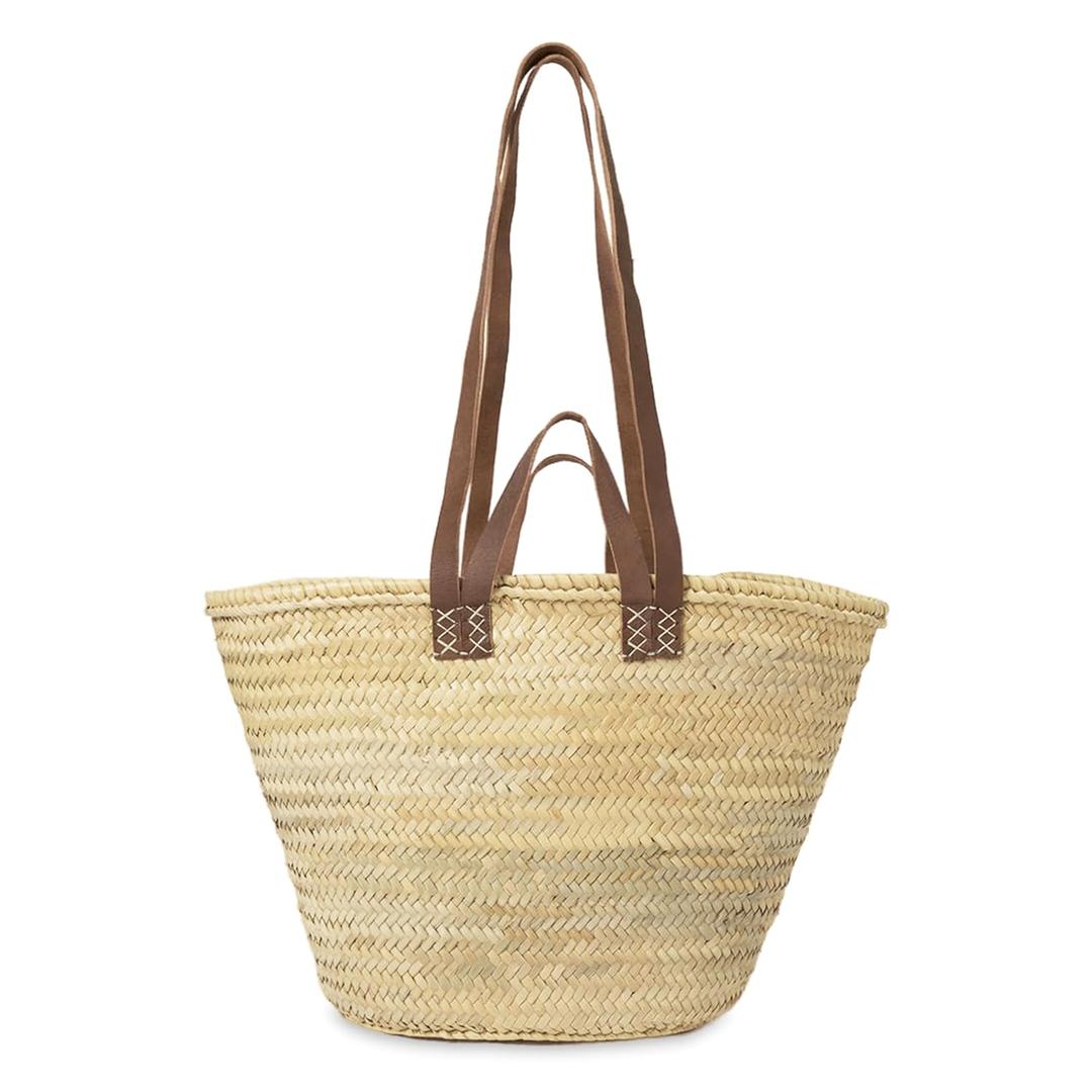 FRENCH MARKET BASKET with double flat leather handles, straw bag, beach bag, basket bag, shopping basket,with handle