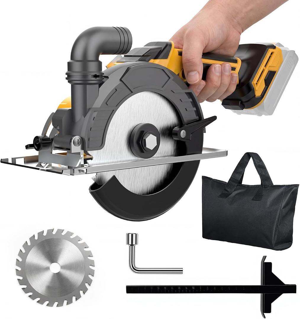 6 Inch Cordless Circular Saw Compatible with Dewalt 20V Battery(NO Battery) with Brushless Motor,Storage Bag,Guide Ruler,6" Blade,2" Cutting Depth,0-45Bevel for Wood,PVC