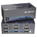 8K KVM Switch 3 Monitors 2 Computers 8K@60Hz 4K@144Hz,3 Monitors KVM Switch for 2 Computers Sharing Triple Monitors,Keyboard,Mouse,Printer with 2*USB3.0 Cables,Power Adapter and Controller