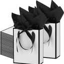OEMVALATY 24 Pcs Thank You Gift Bags with Handles and Tissue Paper 9 x 7 x 3. 15'' Elegant Welcome Gift Bags with Bow Ribbon for Wedding Bridesmaid Baby Shower Groomsmen Birthday Party(White, Black)