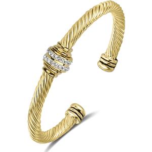 Cable Bracelet Two Tone Stainless Steel Retro Twisted Wire Bangle Bracelet, Adjustable Cuff Bangle Bracelet, Suitable, Mother, Wife, Valentine's Day Gift (Golden)