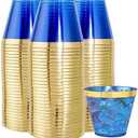 Nervure 120PCS Blue Plastic Cups - 9Oz Gold Rimmed Heavy Duty Disposable with Rim Perfect for Weddings, Receptions & Parties, 9oz-120PCS, EC02