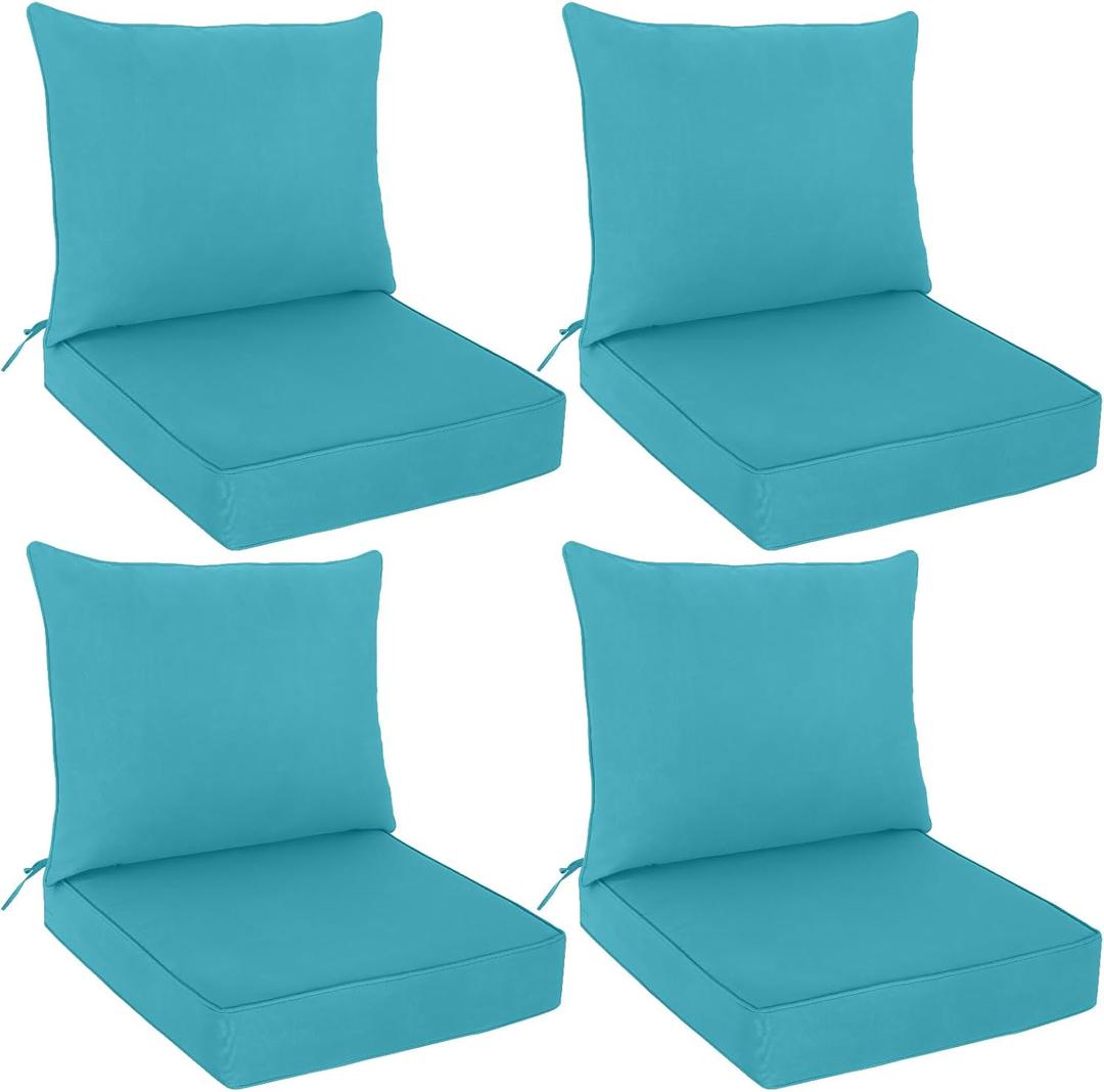 EAGLE PEAK Outdoor Deep Seat Patio Seat Cushion Set, 25 x 25 x 5 inch, 2-Piece Back Chair Cushion, Set of 4, Blue