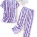 Inadays Womens Cotton Pajama Sets Short Sleeve Top With Capri Pants 2 piece sets for Women Summer Pajamas Lounge Set (Purple, XL)
