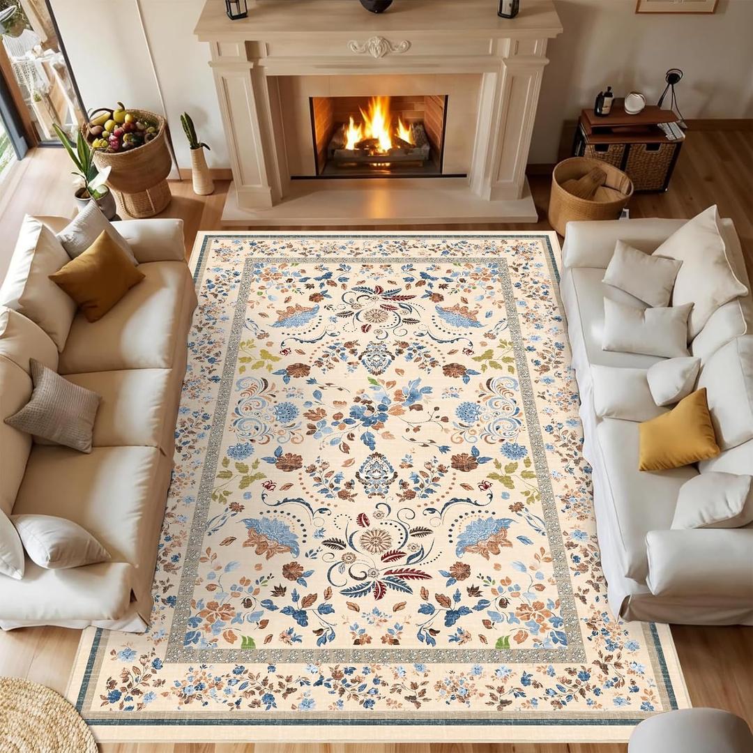 Washable Rugs 6x9 Non Slip Area Rug - Large Boho Floral Carpet for Living Room Bedroom Dining Room Kids Playroom Home Decor Carpet (Multi 38)