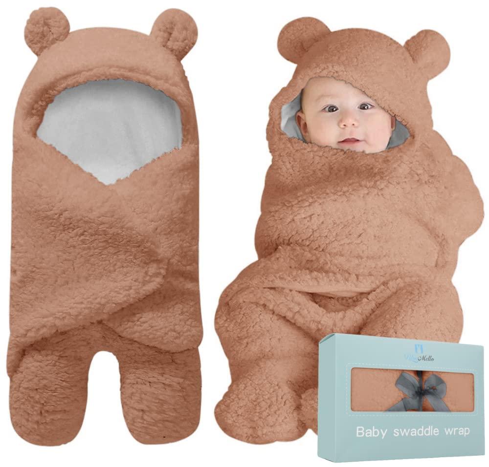 BlueMello Baby Swaddle Blanket | Ultra-Soft Plush Essential for Infants 0-6 Months | Receiving Swaddling Wrap Brown | Ideal Newborn Registry and Toddler Boy Accessories | Perfect Baby Girl Shower Gift, Brown