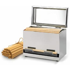 Stainless Steel Straw Dispenser - Holds Up To 200 Straws - Metal Drinking Straw Holder With Lid - For Commercial Shop Counter or Home Kitchen - Includes 20 Bamboo Straws
