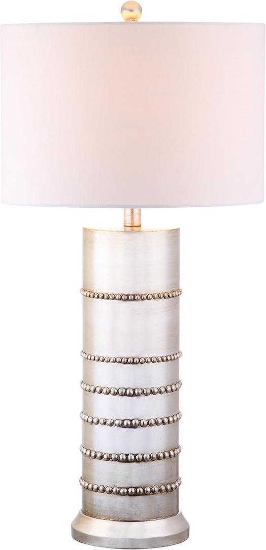 JONATHAN Y 31" Silver Leaf Resin Table Lamp, Modern Farmhouse Wrapped Rope Bedside Lamp for Living Room Bedroom, White Linen Drum Shade, UL Listed, LED Bulb Included JYL1012A