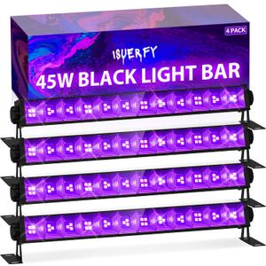 4 Pack 45W Black Light Bar with 6ft Cord+ Switch, Each Light Up 25x25ft Area, LED Blacklight Flood Light for Neon Glow Party Body Paint Tapestry Poster Classroom Bedroom Halloween