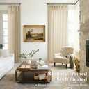 105 Inch Long Linen Pinch Pleated Light Filtering Semi Sheer Curtains for Sliding Glass Doors Custom Memory Shape Pinch Pleat Drapes with Hooks Rings Back Tab for Living Dining Room Beige Tan 1 Panel