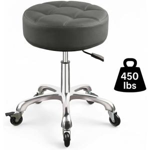 Rolling Stool with Wheels, 12cm/4.7" Ultra Thick Cushion, Adjustable Height 19.8-25 Inch, 360 Swivel Heavy Duty Stool, 450lbs Capacity PU Leather Seat for Massage Salon Tattoo Medical Spa, Grey