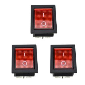 KCD2-201N 2 Position Rocker Toggle Switch ON/Off AC 250V/16A for Boat with Red LED Indicate Light DPST 4 Pins (3/Pack)