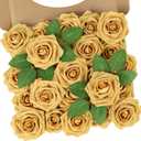N&T NIETING Artificial Rose Flowers, 25pcs Fake Flowers Fall Yellow Rose DIY for Wedding Bridesmaid Bridal Bouquets Centerpieces Party Cake Decoration Home Display, Gold Yellow