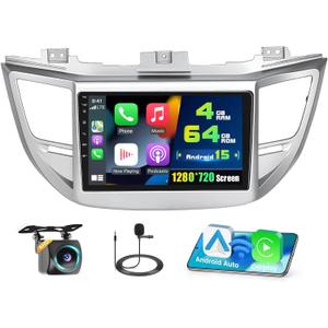 4+64GB for Hyundai Tucson Car Stereo 2015-2018,9 IPS HD Touchscreen Radio with Wireless Apple CarPlay Android Auto DSP 5G WiFi Bluetooth 5.0 GPS Navigation SWC