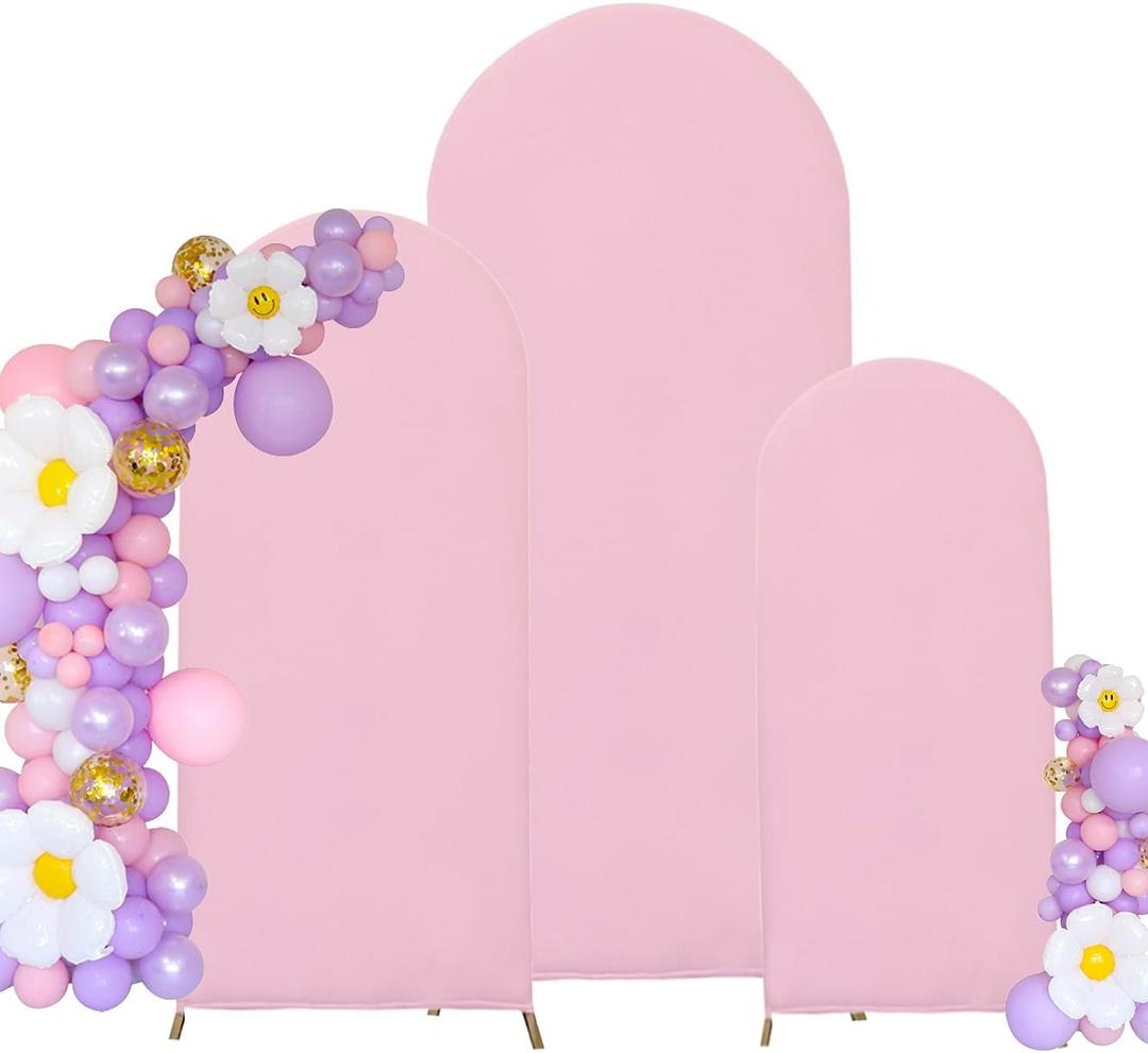 Set of 3 Wedding Arch Cover Spandex Fitted Stretchy Arch Stand Covers,2-Sided Round Top Chiara Backdrop Cover for Party Birthday Banquet Baby Shower Arch Decoration (4ft,5ft,6ft Pink)