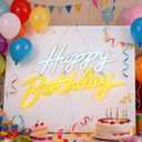 Happy Birthday Neon Sign, Neon Sign for Wall Decor, USB Powered Dimmable Neon Light, LED Happy Birthday Light Up Sign for Party, Perfect for Backdrop Birthday Party Decoration, White and Yellow, 16.14 x 8.27 x 0.394 inches