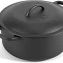 6 QT Basics Cast Iron Dutch Oven Pot with Lid and Dual Handles, Oven Safe up to 500F Large Cooking Pan,Bread Oven