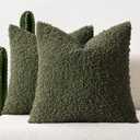 Woaboy Faux Fur Throw Pillow Covers 18x18 Inch Set of 2 Boucle Neutral Decorative Sherpa Fuzzy Accent Soft Sheepskin Fleece Cushions Modern Home Decor for Couch Sofa Bedroom Living Room,Olive Green