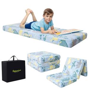 MeMoreCool Foldable Floor Mattress for Kids, Glow Dinosaur Trifold Nap Mat for Toddlers, Portable Sleeping Futon for Daycare or Floor Bed, 57x22 Inch