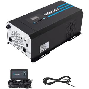 Renogy 2000w Pure Sine Wave Inverter Charger 12V DC to 120V AC Surge 6000w Off-Grid Solar Inverter Charger for RV Boat Home w/LCD Display, Auto Transfer Switch, Compatible with Lithium Battery