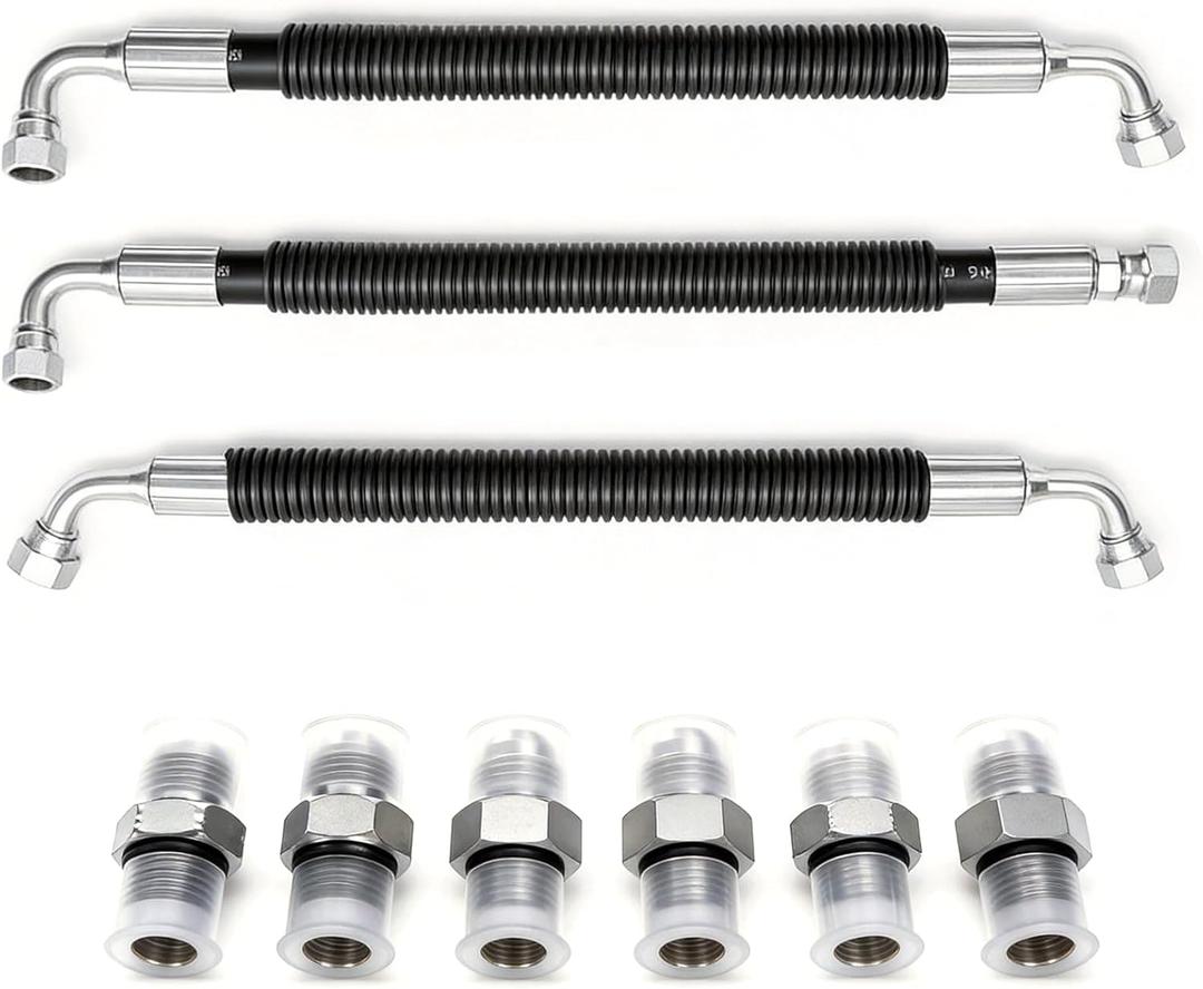 High Pressure Oil Pump (HPOP) Hoses & Crossover Line Kit - Dual Braided Steel Replacement for 1999-2003 Ford 7.3L Powerstroke (F-250/F-350/F-450/F-550 Super Duty, Excursion)