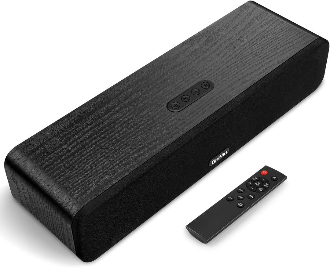 Saiyin Sound Bar - 40W Wooden TV Soundbar Speaker with Bluetooth/ARC/Optical/AUX, Wall-mountable Home Theater Surround Sound System