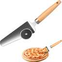 3 in 1 Pizza Spatula Server and Cutter - with Rolling Wheel & Rocker Blade, Wooden Handle Pie Cutter Tool, Cake Server, Pastry Cutter for Baking, Pie Gadgets & Hang Hole