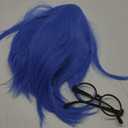 Short Blue Bob Wig + Black Glasses + Wig Cap Blue Anime Emotion Cosplay Costume Wigs with Bangs Side Part Synthetic Hair for Women Halloween Party