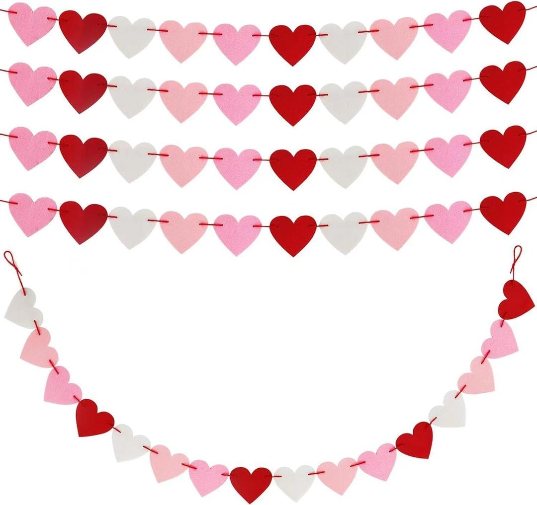 2Pc Valentines Day Banner 110inch, Valentines Day Decor for Home, Heart Shaped Burlap Valentines Garland Decorations for Mantle Porch Fireplace Wall Inside Christmas