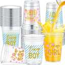 Fuyoooo 48 Pcs Gender Reveal Party Plastic Cup 16 Oz Cups Boy or Girl Thick Clear Cup Gender Reveal Party Supplies Pink and Blue Baby Shower Decorations (Charming)