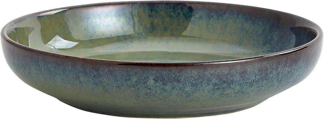 Transmutation Glaze Serving Pasta Bowl,10 inch Ceramic Wide Salad Bowls,50 Ounce Large Big Fruit Bowl for Kitchen, Microwave Oven Dishwasher Safe (Green)