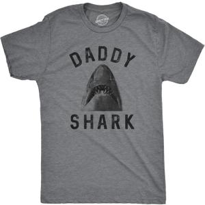 Mens Daddy Shark T Shirt Funny Shark Face Chomp Jaws Fathers Day Graphic Tee (Gray, XXXL)