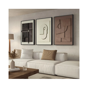 Large 3D Textured Framed Abstract Wall Art for Living Room, 3 Piece Modern Paintings Artwork for Walls, Black White Brown Geometric Sandstone Texture Pictures for Hallway Office Wall Decor 24x36 In