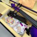 Crafteem 4/4 Full Size Fiddle Purple Colored Premium Violin Outfit for Beginners Adults Kids With 5 Color Fingering Tape- Handcrafted Student Beginner Violin. (Purple, 4/4 Full)