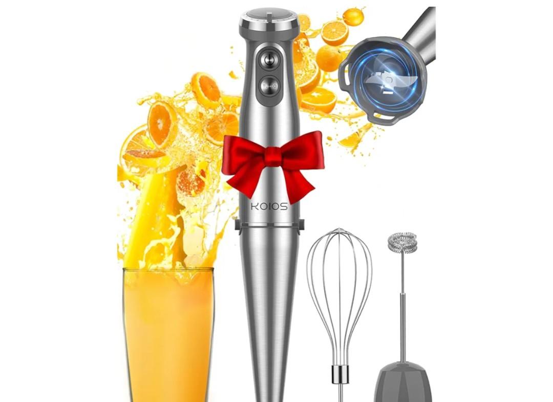 KOIOS Immersion Blender, 1000W Anti-scratch 3-in-1 Hand Blender, Upgraded 12 Speed Stainless Steel Blade Stick Blenders with Turbo Mode, Whisk and Milk Frother, Non-BPA