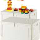 Folding Storage Box with Large Building Lid for Duplo Blocks, 28L Collapsible Storage Bin with Back Drawing Board, 29 Qt. Container Storage- 2Pack-White+White