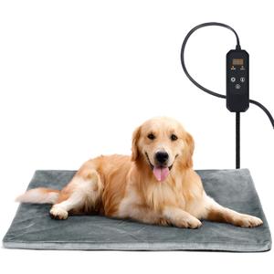 Niubya Pet Heating Pad for Dogs and Cats, Adjustable Temperature and Waterproof Pet Heated Mat with Timer, Electric Heating Pet Bed with Chew Resistant Cord and Soft Washable Cover, 35" x 24" (Grey)