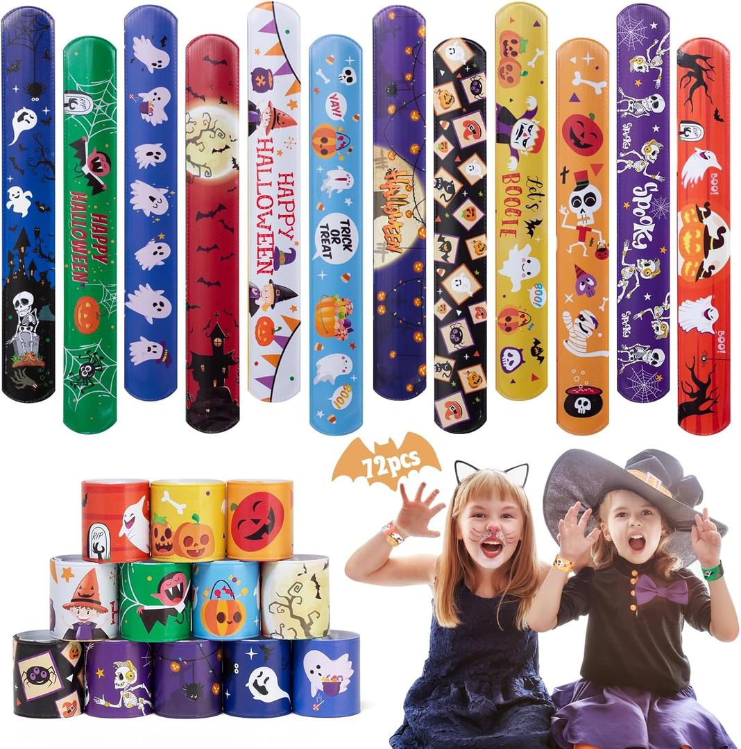 72 Pcs Halloween slap bracelets for Kids, party favors, Bulk, Classroom Prizes, Exchanging toy Gifts, non-candy treats, goodie bag fillers, stuffers