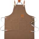 Aoomzoon Durable Kitchen Apron,Multifunctional Chef Aprons for Women & Men with Pockets for Cooking Baking & Daily Use (Brown)