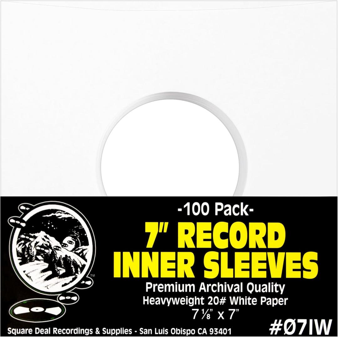 (100) Archival Quality Acid-Free Heavyweight Paper Inner Sleeves for 7" Vinyl Records #07IW