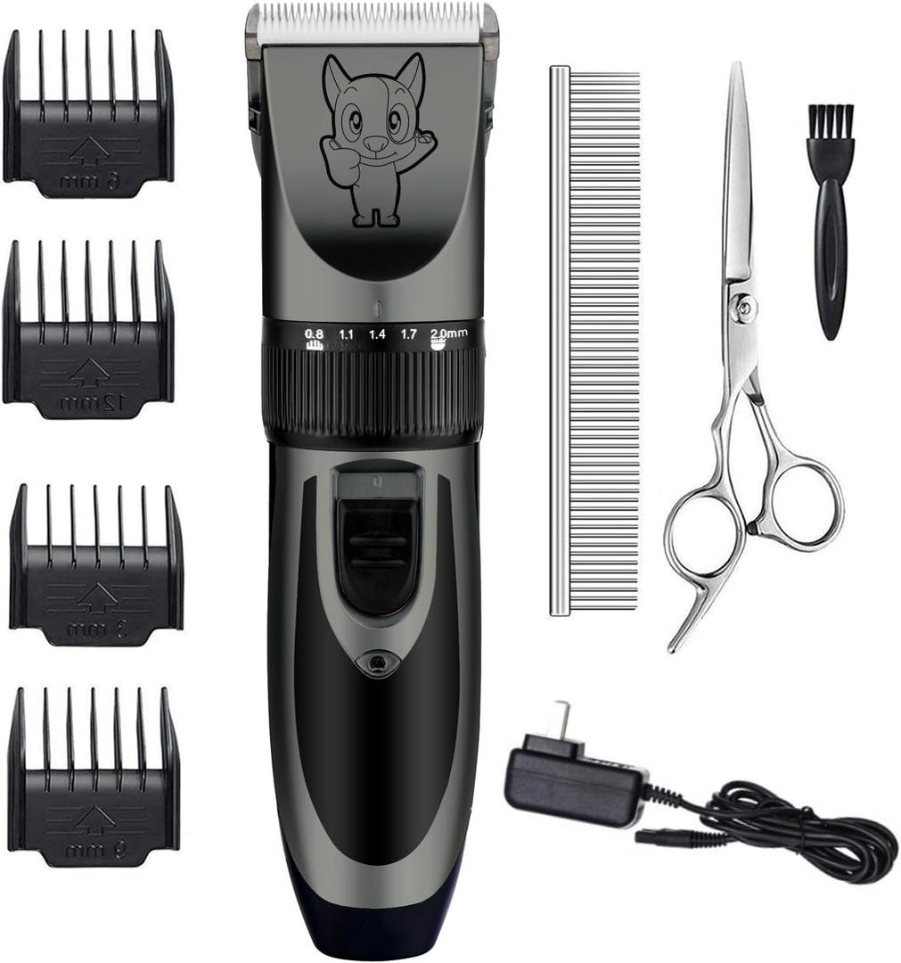 Highdas Dog Clippers for Grooming Rechargeable, Electric Dog Grooming Kit Clippers Low Noise, Cordless Quiet Dog Shaver, Pet Hair Trimmer Set for Dogs, Cats, Pets (Grey)