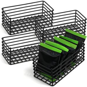 4 Pack Black Metal Sugar Packet Basket Holder, Stackable Wire Condiment Organizer for Coffee Bar Restaurant Kitchen Countertop Tea Bag Storage Caddy