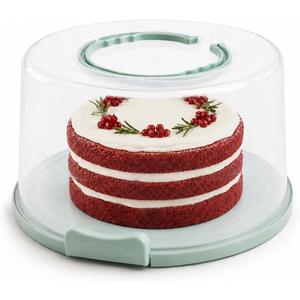 EXTRA LARGE & EXTRA STURDY Cake Carrier, Cake Stand with Lid and Foldable Handles - Multifunctional Serving Platter and Cake Plate - Cake Container with Dome and Strong Snaps 13 x 13 x 7 inch (Green)