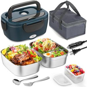 Electric Lunch Box, Heated Lunch Box for Adults with 2 Stainless Steel Container