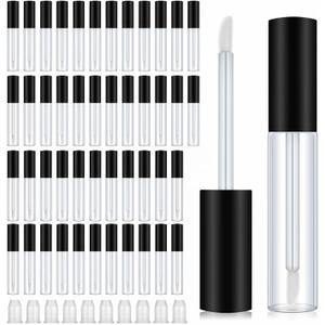 Xthrotsenk 50 Pcs Lip Gloss Tubes Empty 10 ml Lipgloss Containers with Wand, Refillable Cosmetic Containers Bottles Plastic Lipstick Tubes with Rubber Inserts for Women Makeup