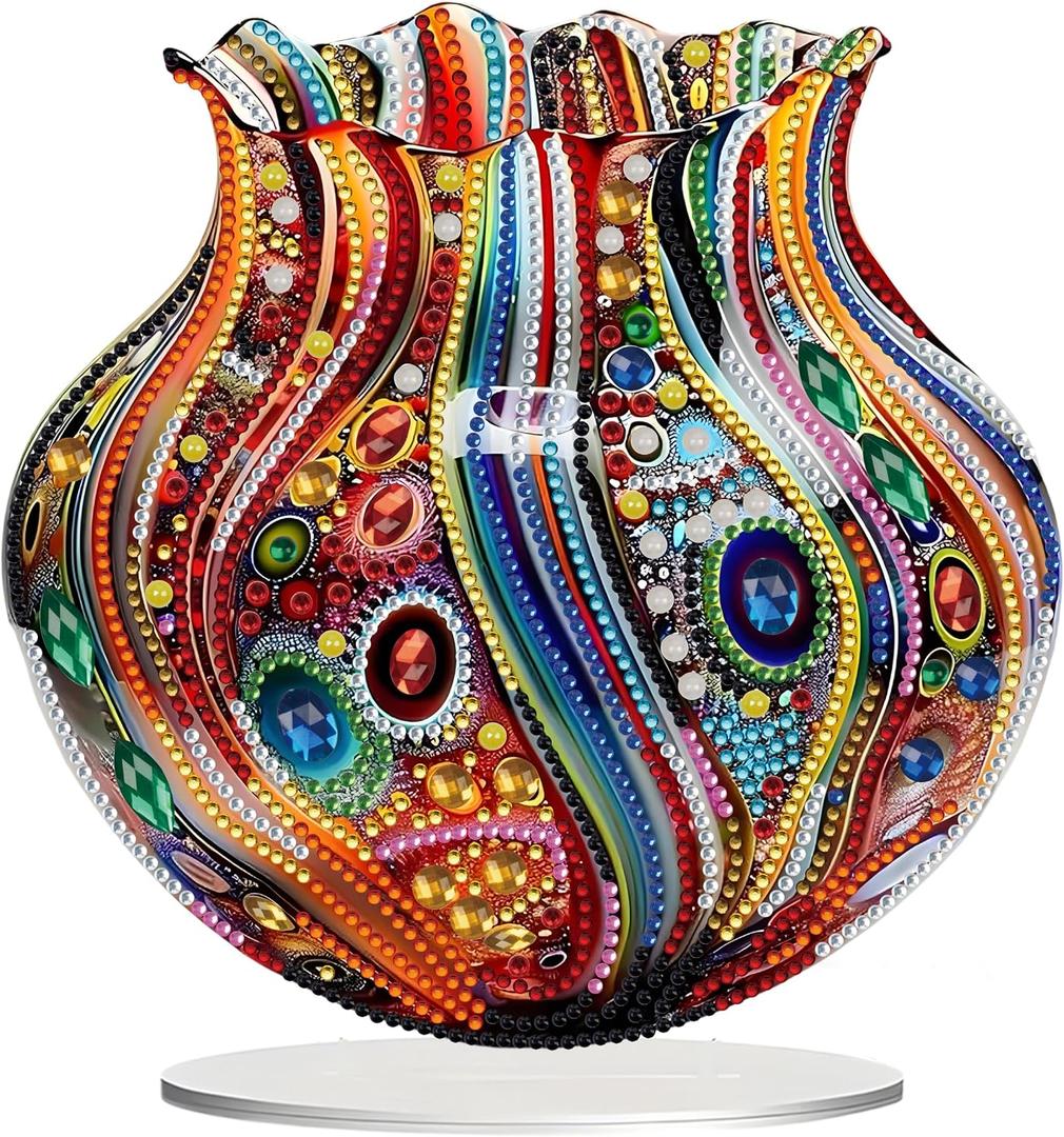 JJFox DIY Tabletop Diamond Art Painting KitSpecial Shaped Rhinestone Desk Placement OrnamentHome Stand Up Gem Painting Craft KitGift,Double Sided. (Vase-1)