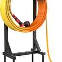 Garden Hose Holder and Hanger, Metal Water Hose Storage Stand, Upgraded Freestanding Water Hose Organizer Rack with 2 Tool Hooks for Outdoor Yards, Farms and Lawns, Black