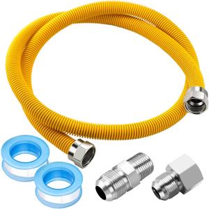 Puxyblue [2025 NEW] 48" Flexible Gas Line Kit for Dryer Stove Range Water Heater - 5/8" OD Flexible Stainless Steel Gas Dryer Kit Come with 1/2" MIP x 1/2" FIP Additional Raw Belt