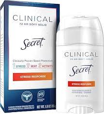 Secret Clinical Strength Antiperspirant Deodorant for Women, Stress Response, 100hr Sweat & Odor Protection, 3X Stress Protection with Hyaluronic Acid, PH Balanced, Invisible Solid, 1.6 oz (Pack of 1)