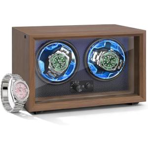Ultra Quiet Watch Winder for Automatic Watches, Safe Bedroom Double Watch Winder with Near 0dB Motor & Stable DC Adapter for Watch Collection
